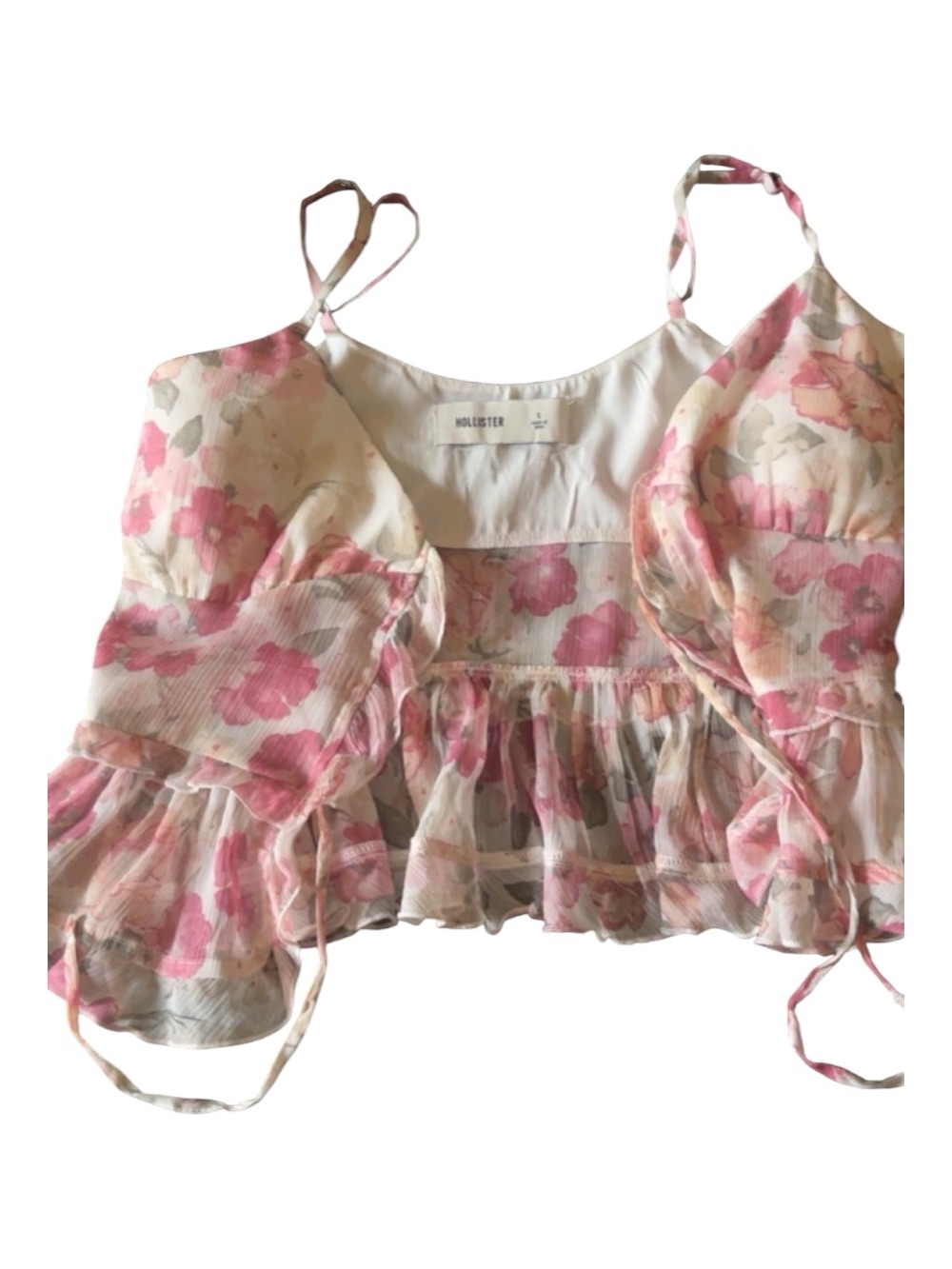 Hollister Pink Floral Corset Ruffle Crop Top Size X S NWOT